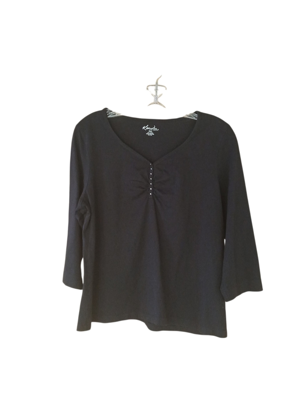 Kim Rogers Black V Neck 3/4 Sleeve Cotton Tee Shirt Size XLP